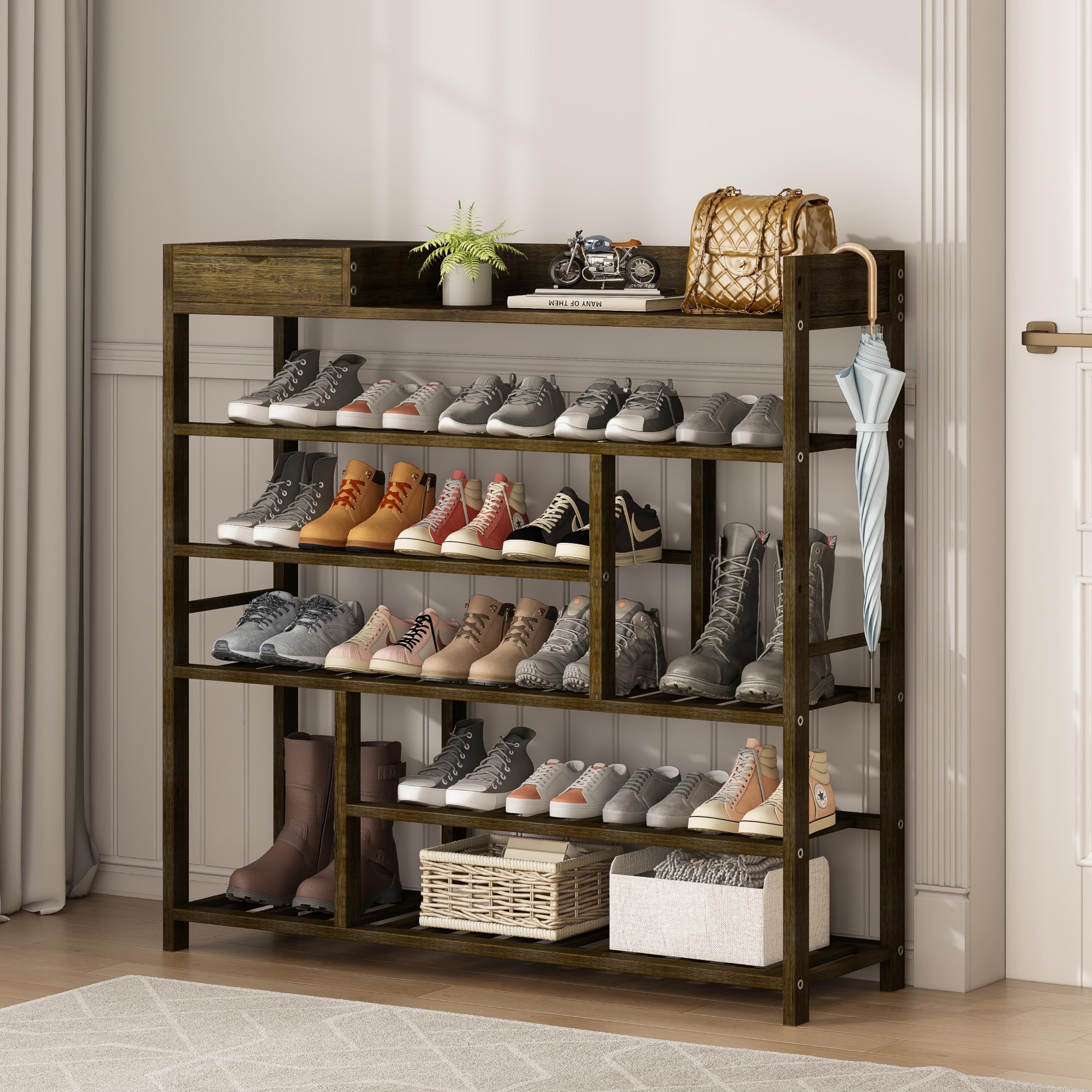 Afted rack 本棚 900x350x900mm Mafalion 6-Tier Bamboo Shoe Rack with Storage Box for Entryway